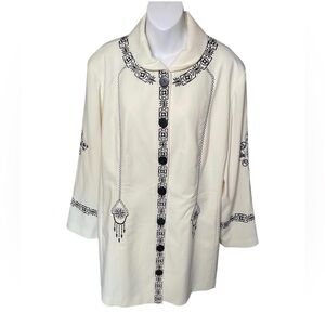 Linea by Louis DellOlio Vintage White Jacket Intricate Black Embroidery Size 1X